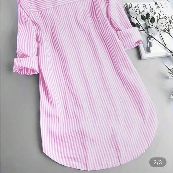 SHEIN Pink and White Striped Shirt - Picture 2 of 8
